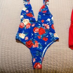 SHEIN Blue Floral One-Piece Swimsuit